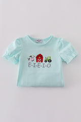 Blue farm embroidery bloomer set