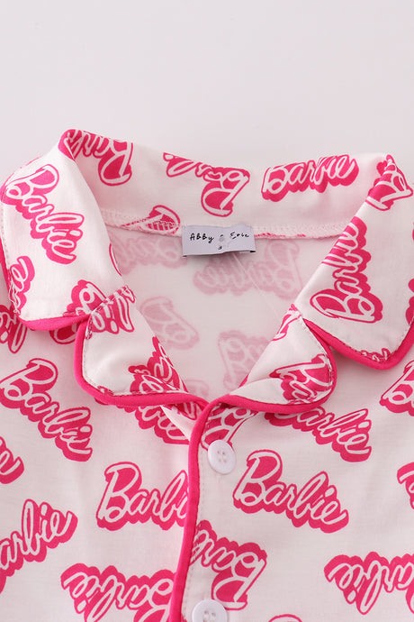 Hot pink barbie print girl pajama set