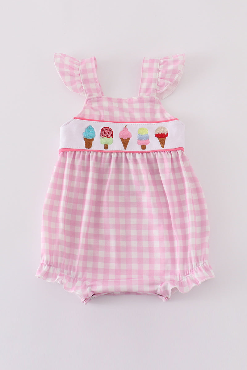 Pink ice cream embroidery gingham bubble