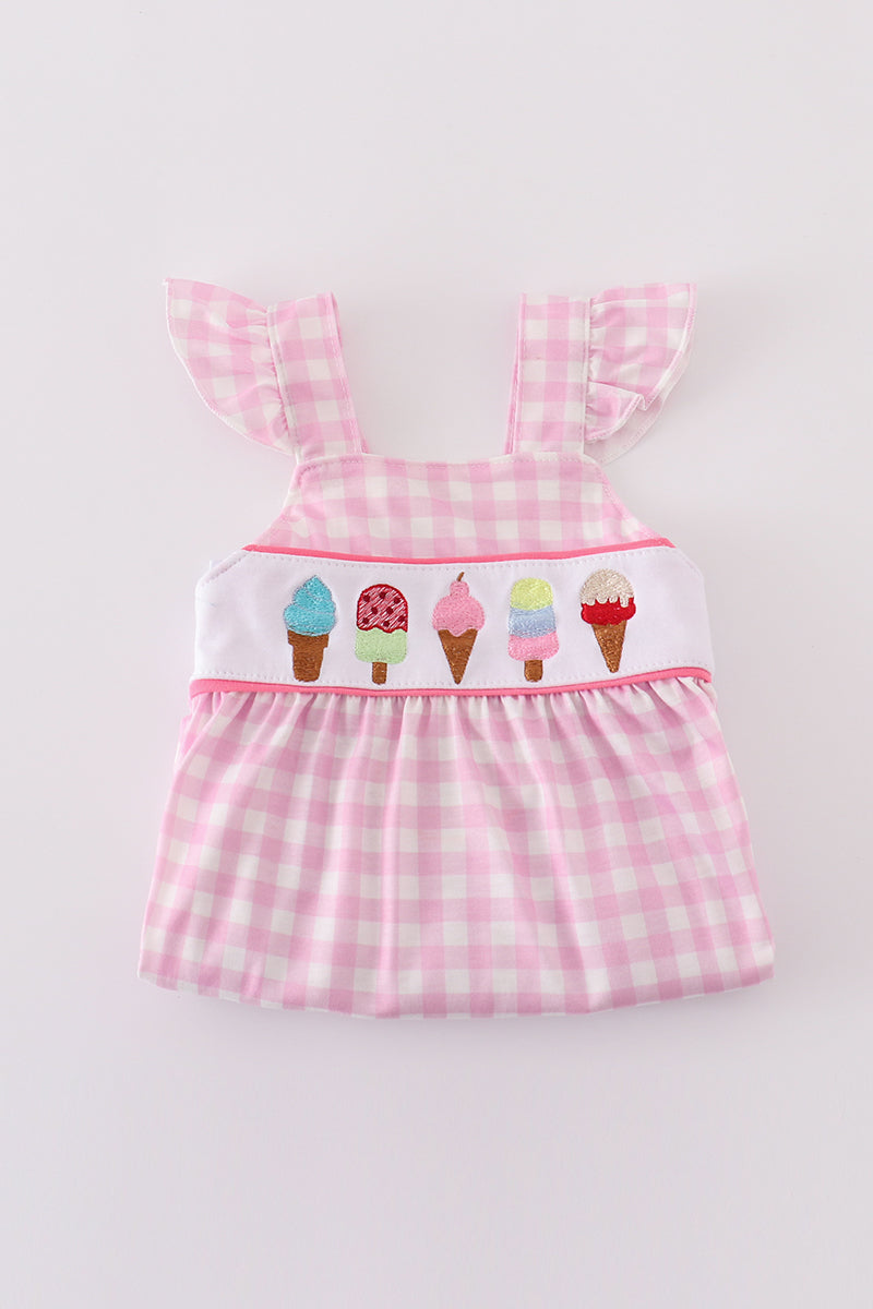 Pink ice cream embroidery gingham bubble