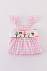 Pink ice cream embroidery gingham bubble