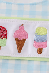 Blue ice cream embroidery gingham bubble