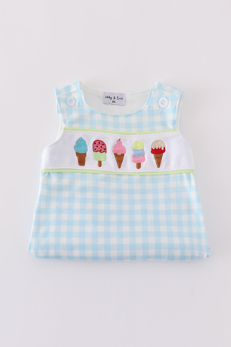 Blue ice cream embroidery gingham bubble