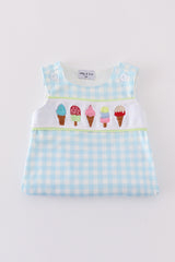 Blue ice cream embroidery gingham bubble