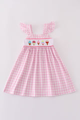 Pink ice cream embroidery gingham dress