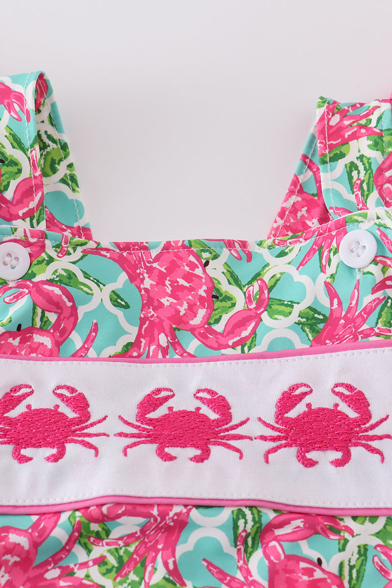 Pink crab embroidery one-piece swimsuit