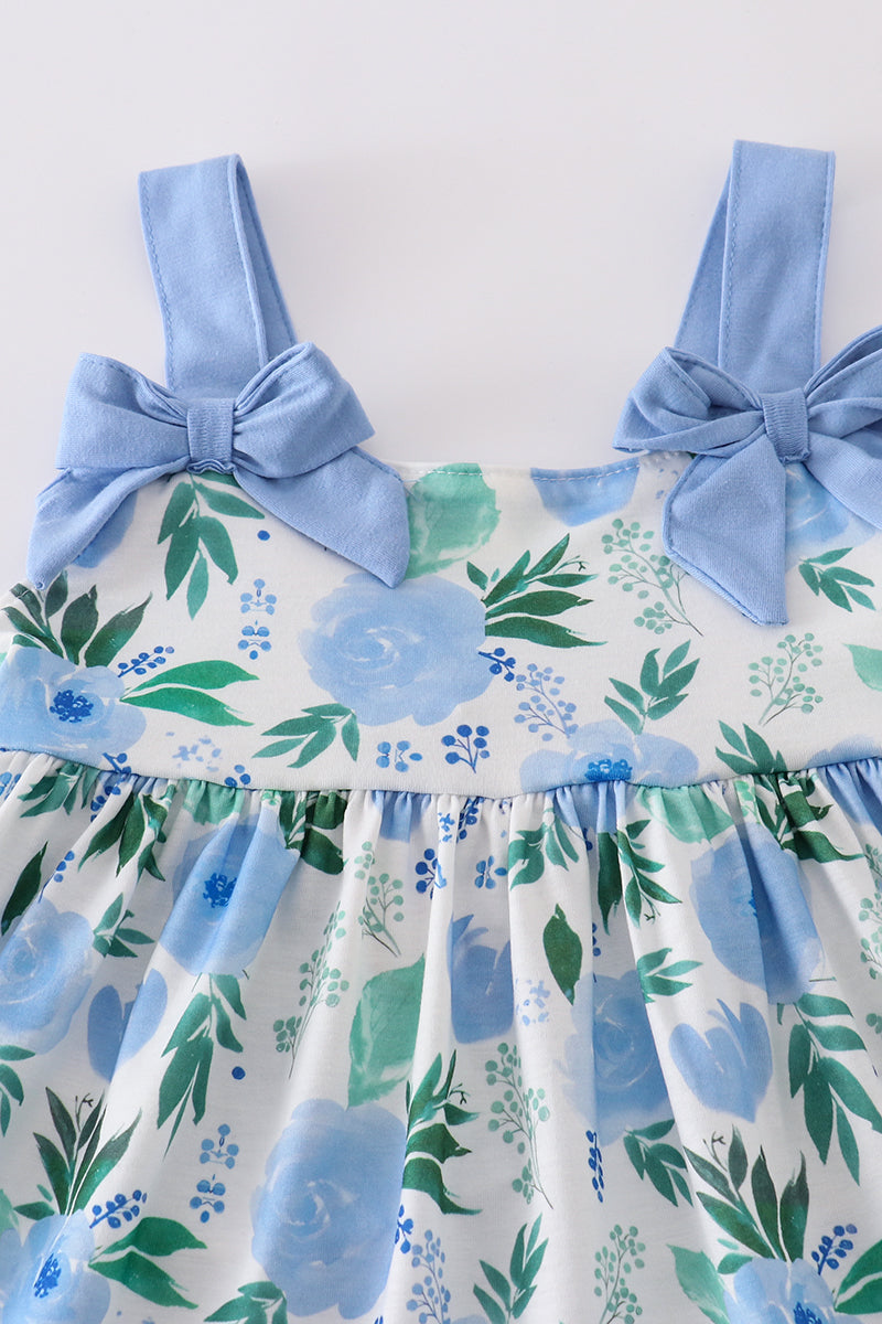 Tranquil garden print bow girl dress