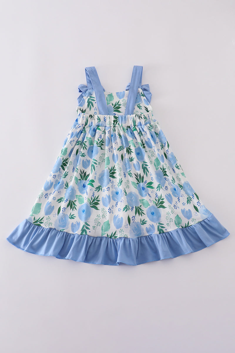 Tranquil garden print bow girl dress