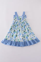 Tranquil garden print bow girl dress