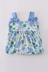 Tranquil garden print bow girl dress