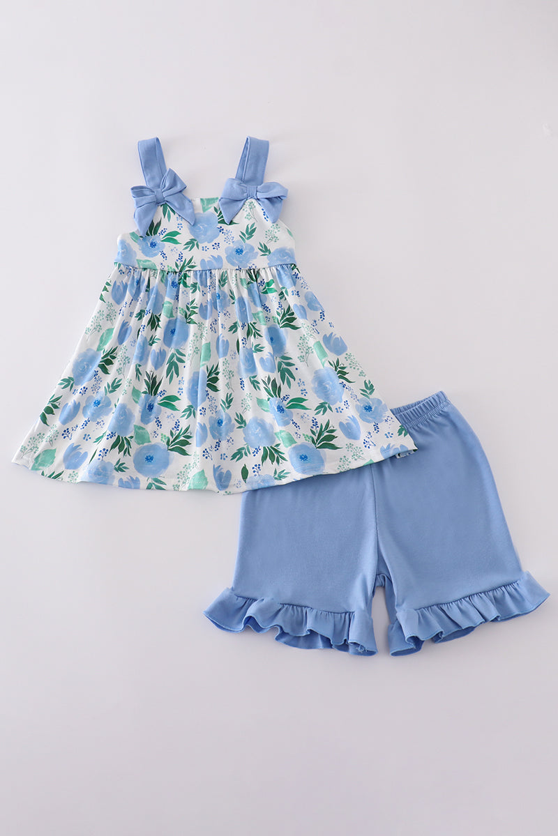 Tranquil garden print bow girl set