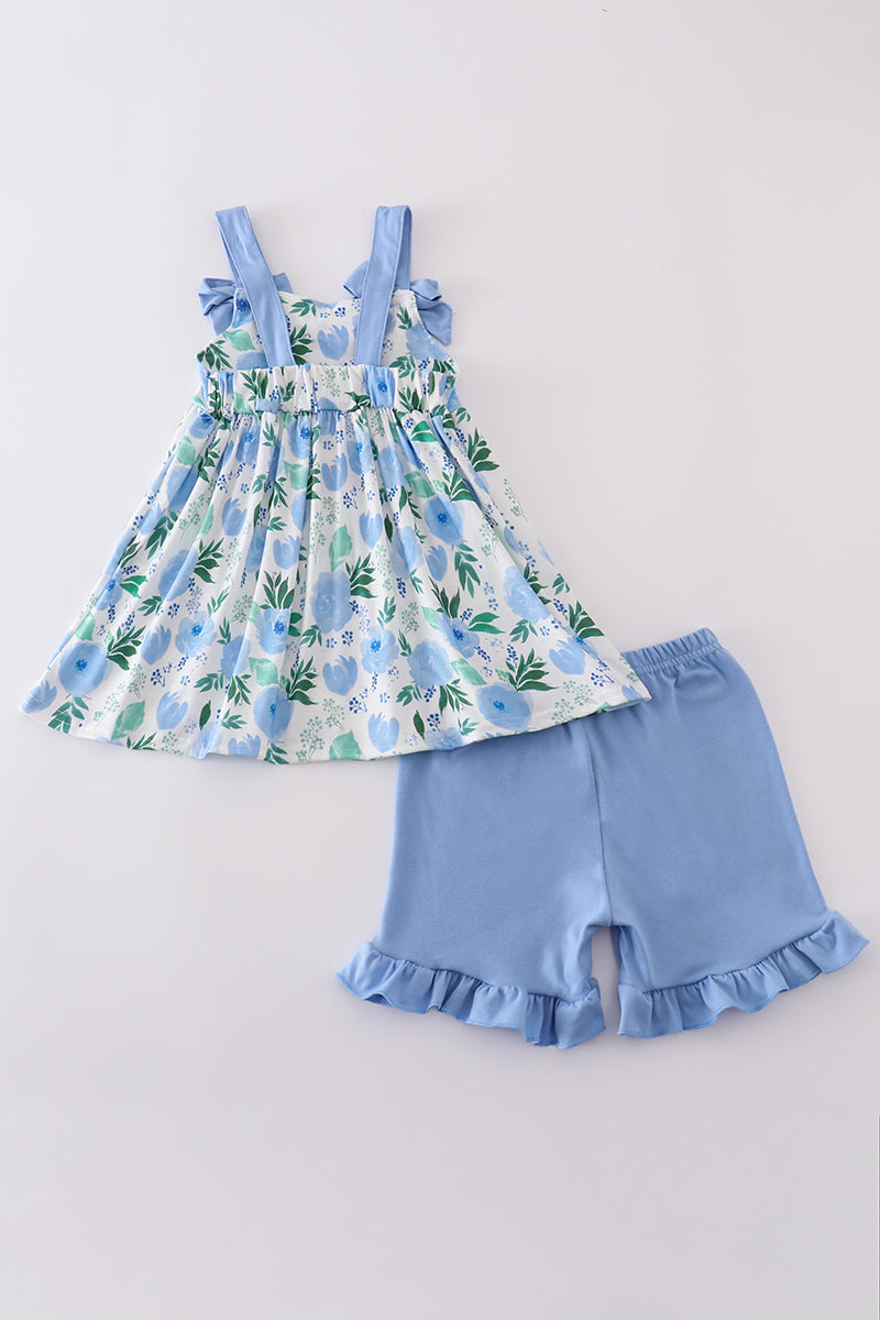 Tranquil garden print bow girl set