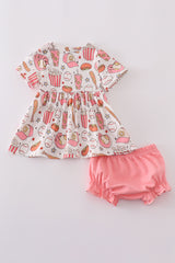 Pink baseball print girl bloomer set