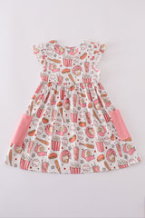 Pink baseball print girl dress