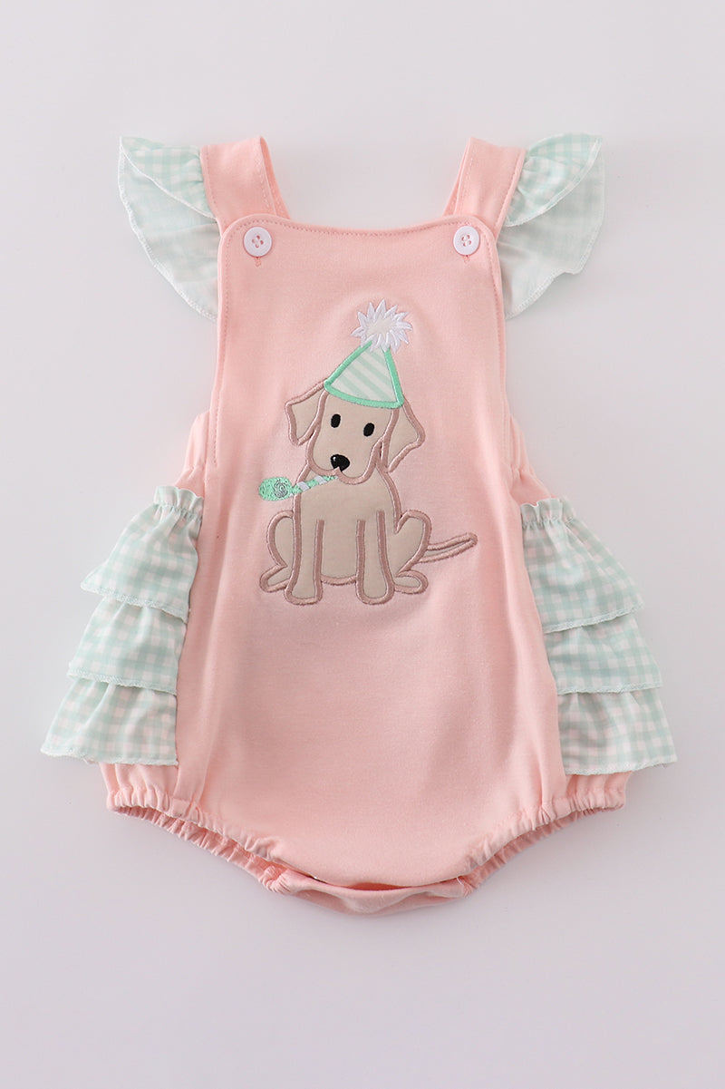 Pink puppy birthday applique girl bubble