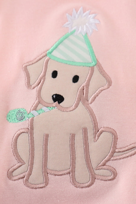 Pink puppy birthday applique girl bubble