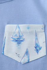 Blue sailboat print boy set