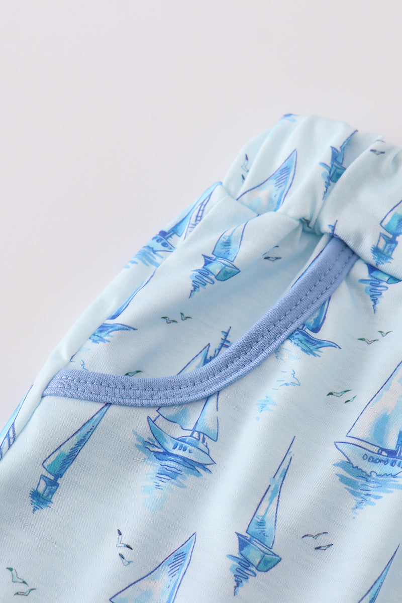 Blue sailboat print boy set