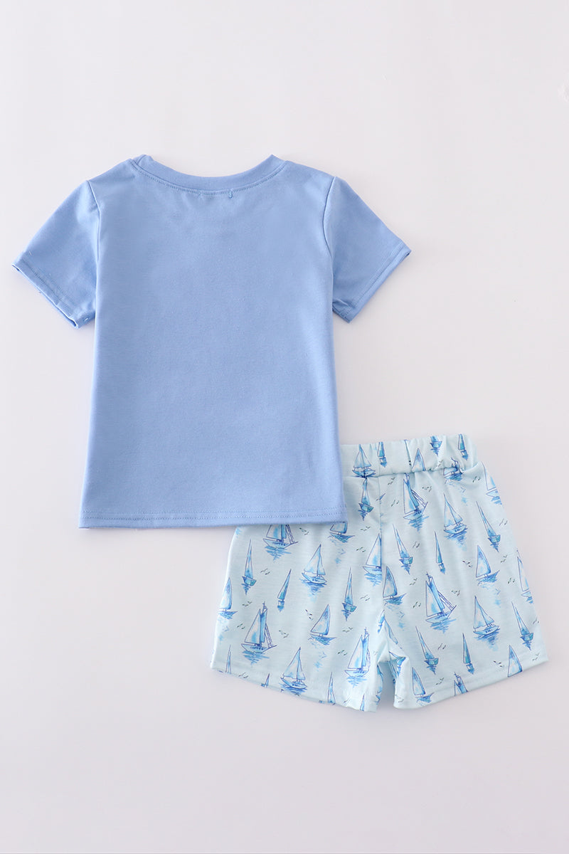 Blue sailboat print boy set