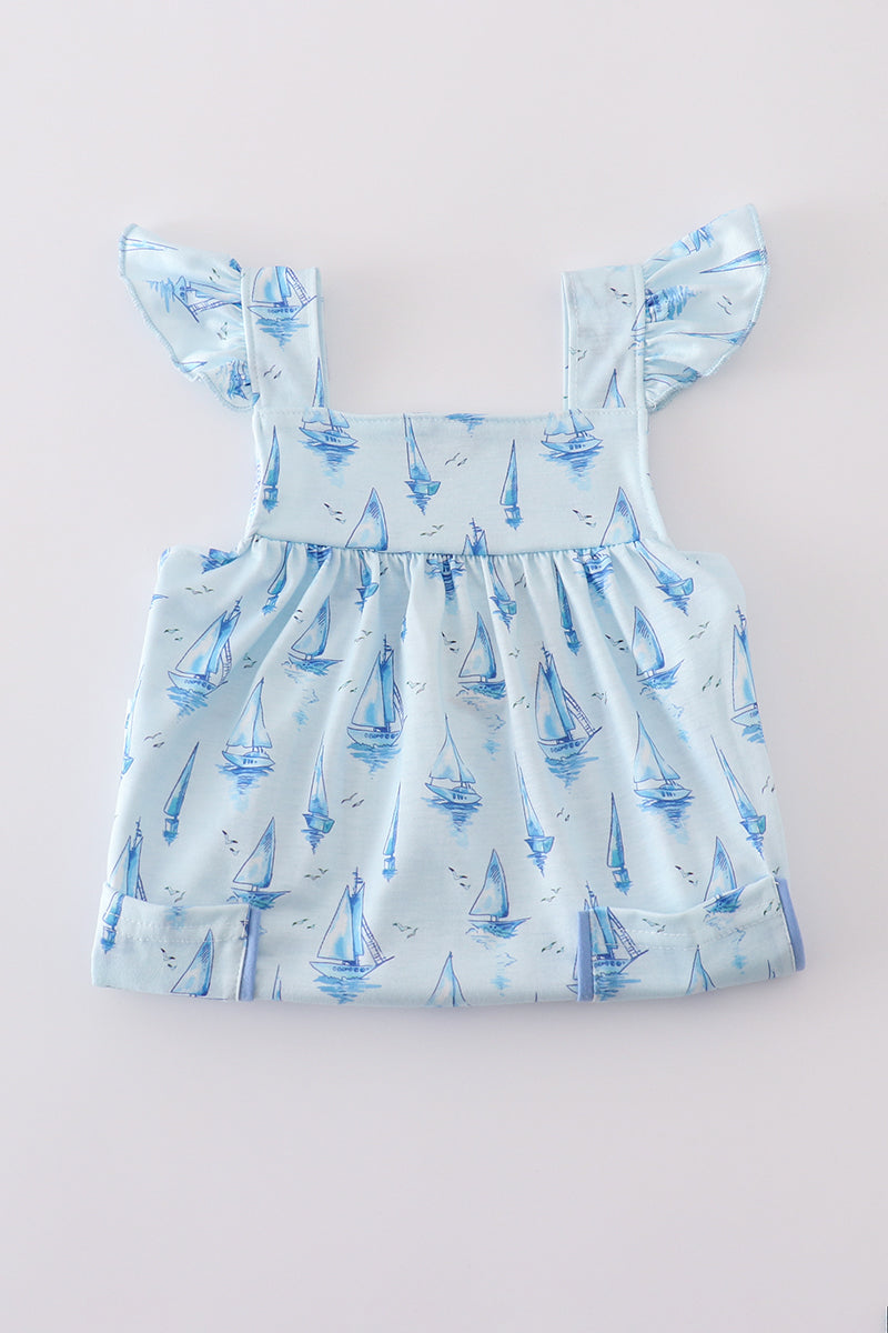 Blue sailboat print girl set