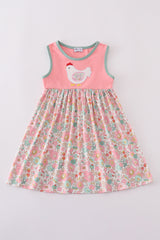 Pink floral chicken applique girl dress