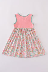 Pink floral chicken applique girl dress