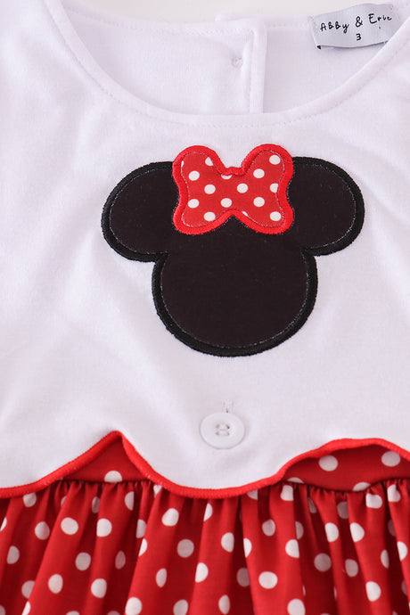 Red character applique girl dress