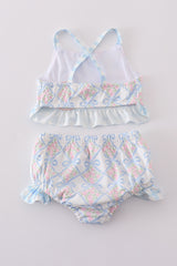 Plaid floral bow print girl 2pc swimsuit