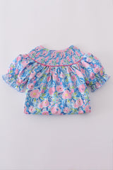 Blue blossom charm smocked girl set