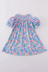 Blue blossom charm smocked girl dress