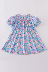 Blue blossom charm smocked girl dress