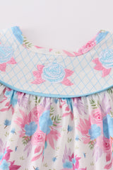 Blue petal meadow embroidery girl bloomer set