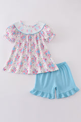 Blue petal meadow embroidery girl set