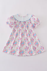 Blue petal meadow embroidery girl dress