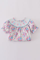 Blue petal meadow embroidery girl dress