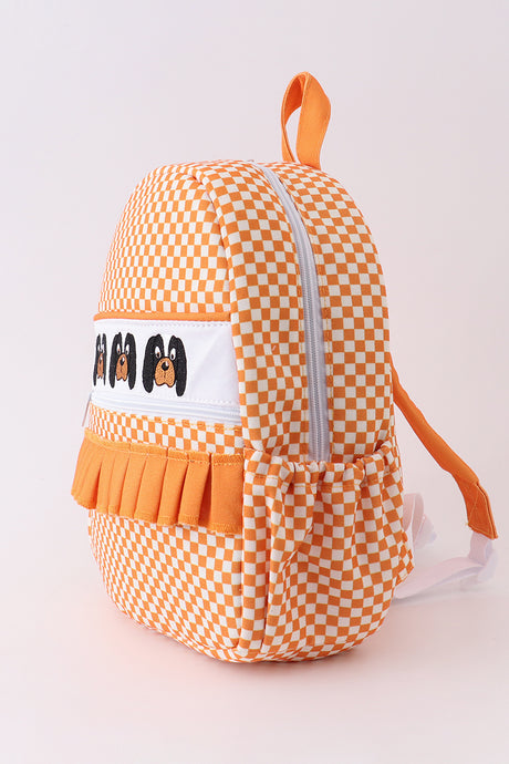 Tennessee orange plaid print dogs embroider girl schoolbag