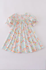 Green springtime bloom smocked girl dress