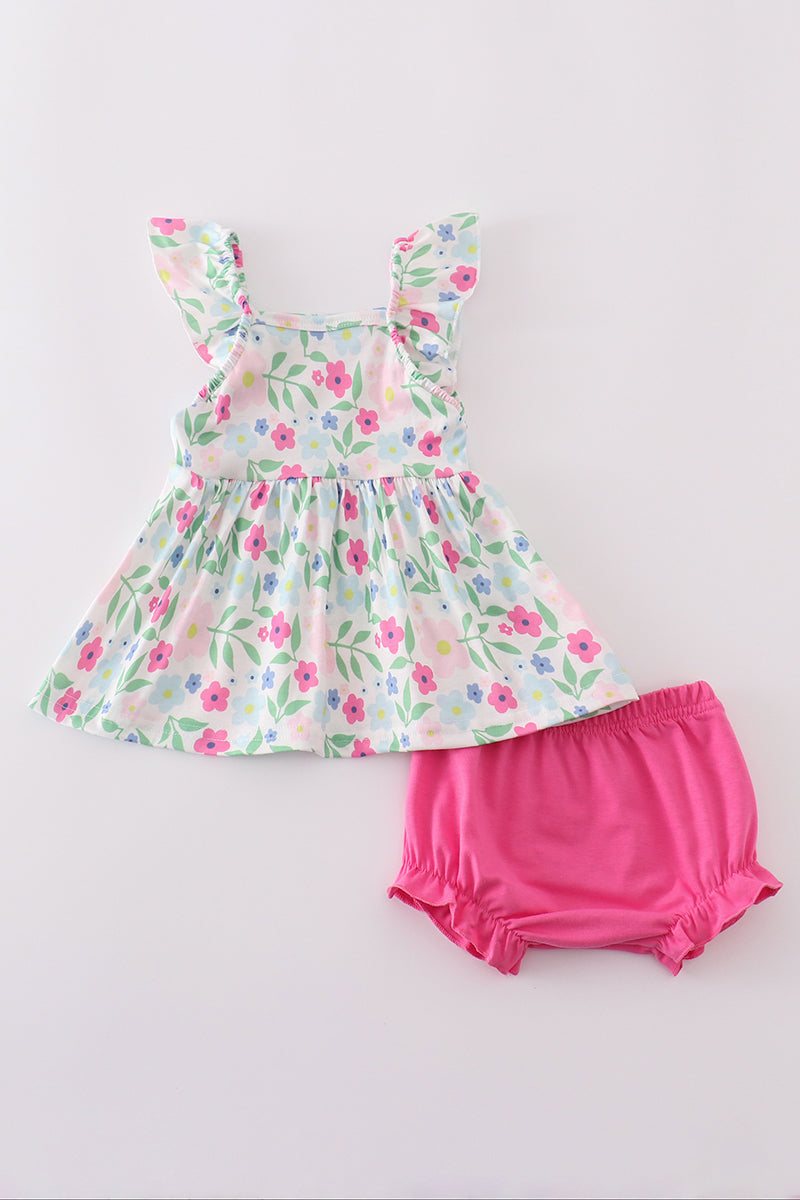 Meadow delight print girl bloomer set