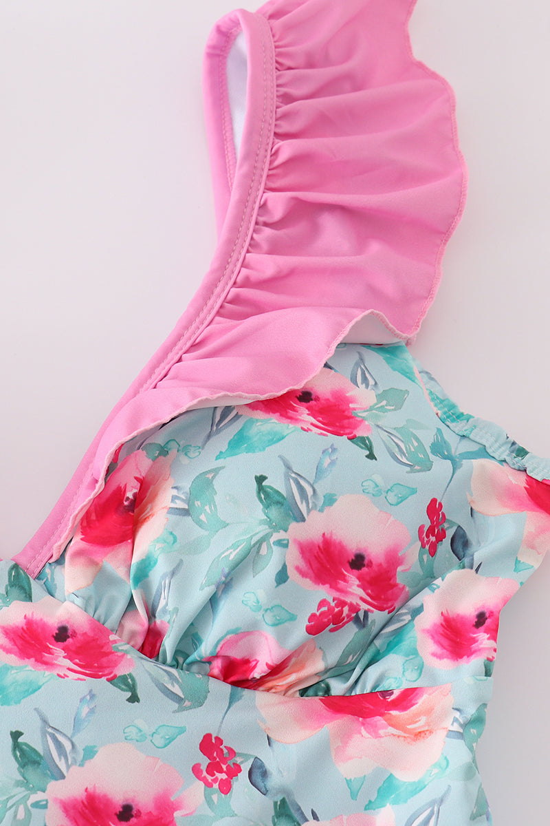 Blushing rose garden print mom swimsuit