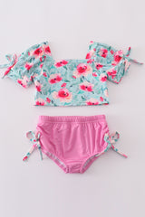 Blushing rose garden print girl 2pc swimsuit