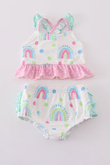 Rainbow print girl 2pc ruffle swimsuit