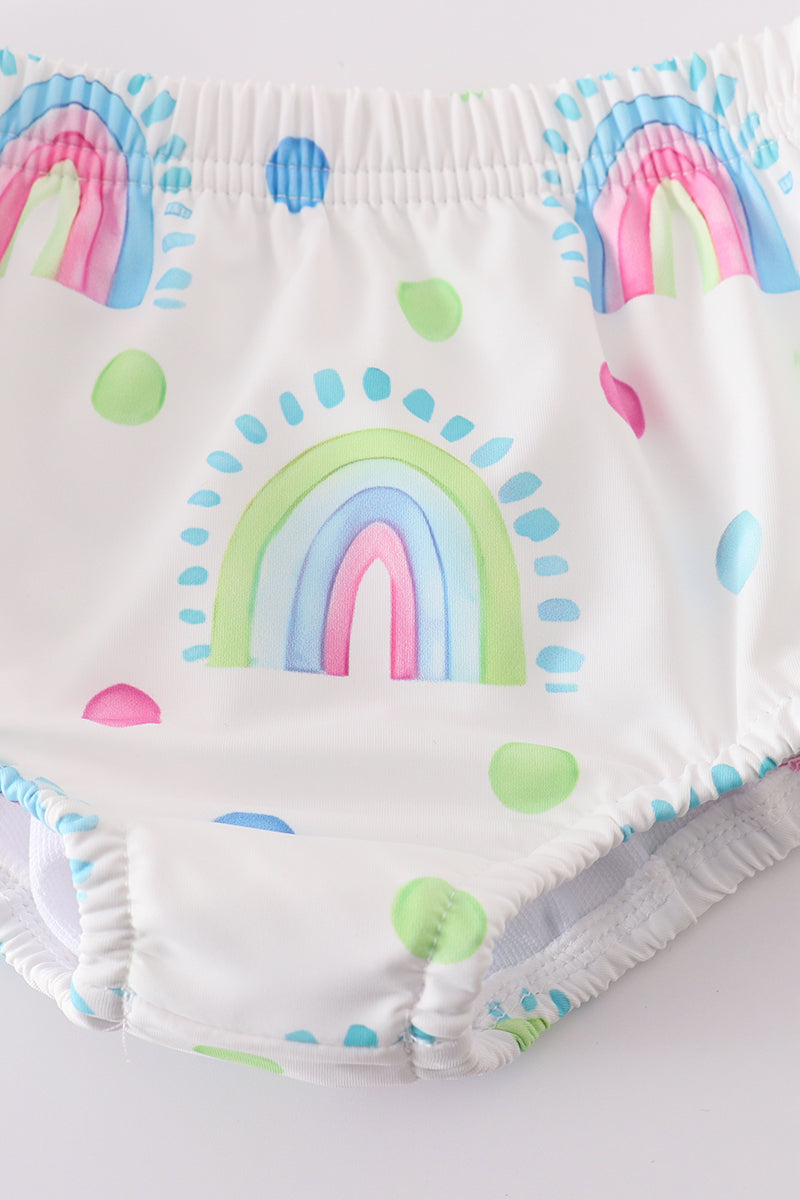 Rainbow print girl 2pc ruffle swimsuit