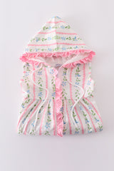 Pink floral print girl ruffle hoodie dress