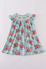 Rosebud bliss print smocked girl dress