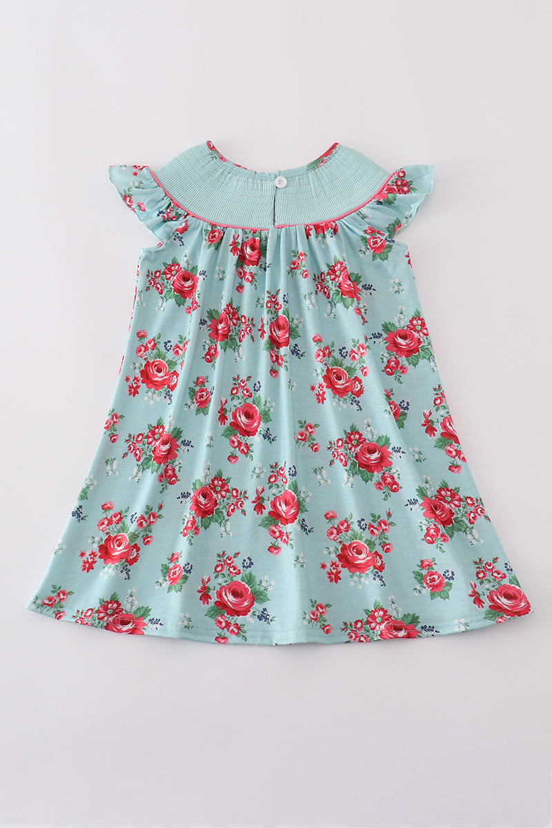 Rosebud bliss print smocked girl dress