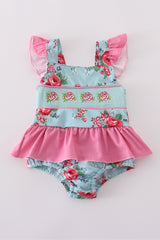 Rosebud bliss print smocked girl one-piece swimsuit