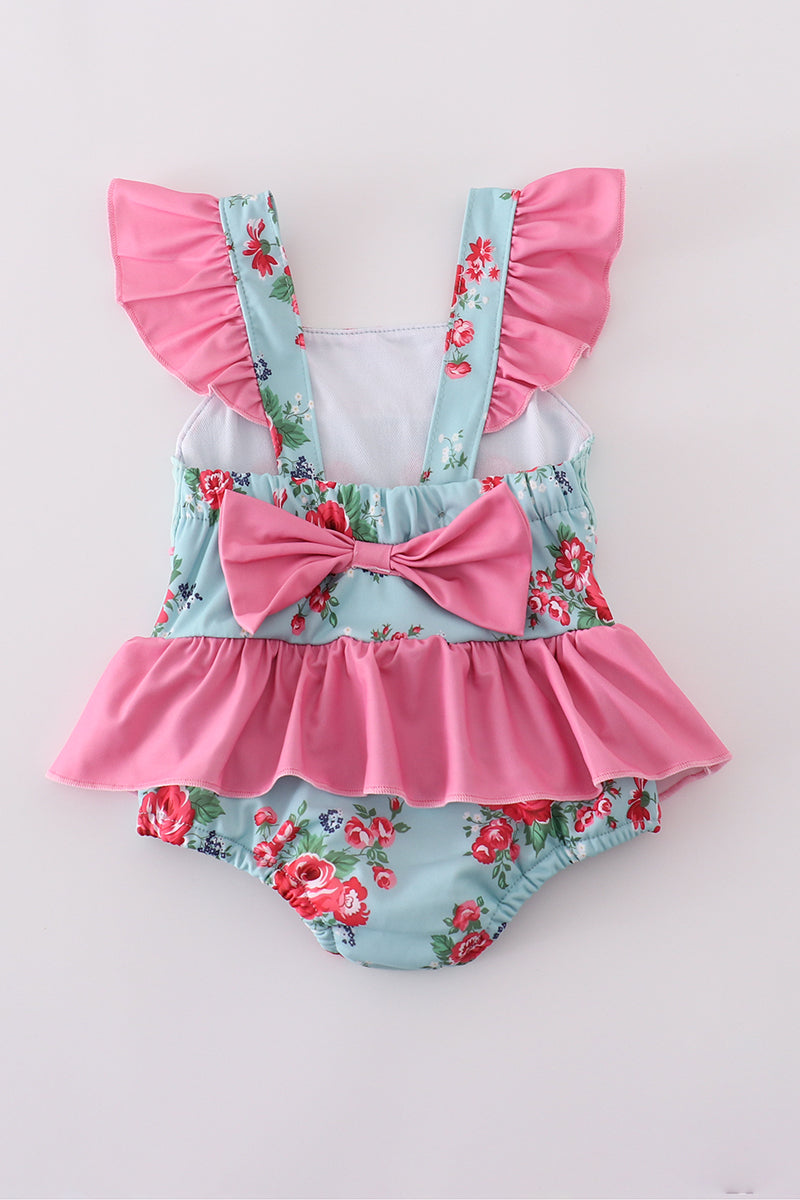 Rosebud bliss print smocked girl one-piece swimsuit