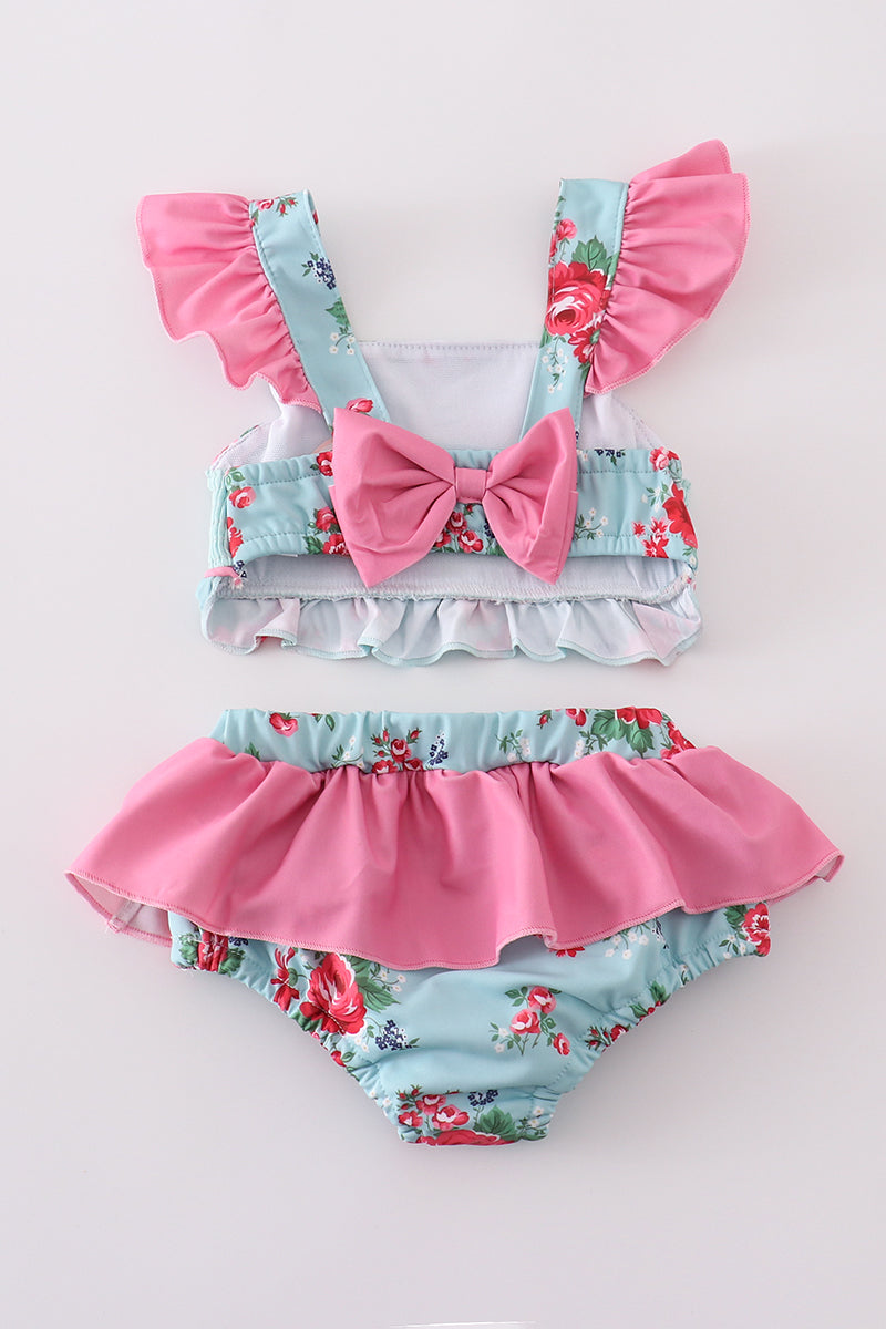 Rosebud bliss print smocked girl 2pc swimsuit