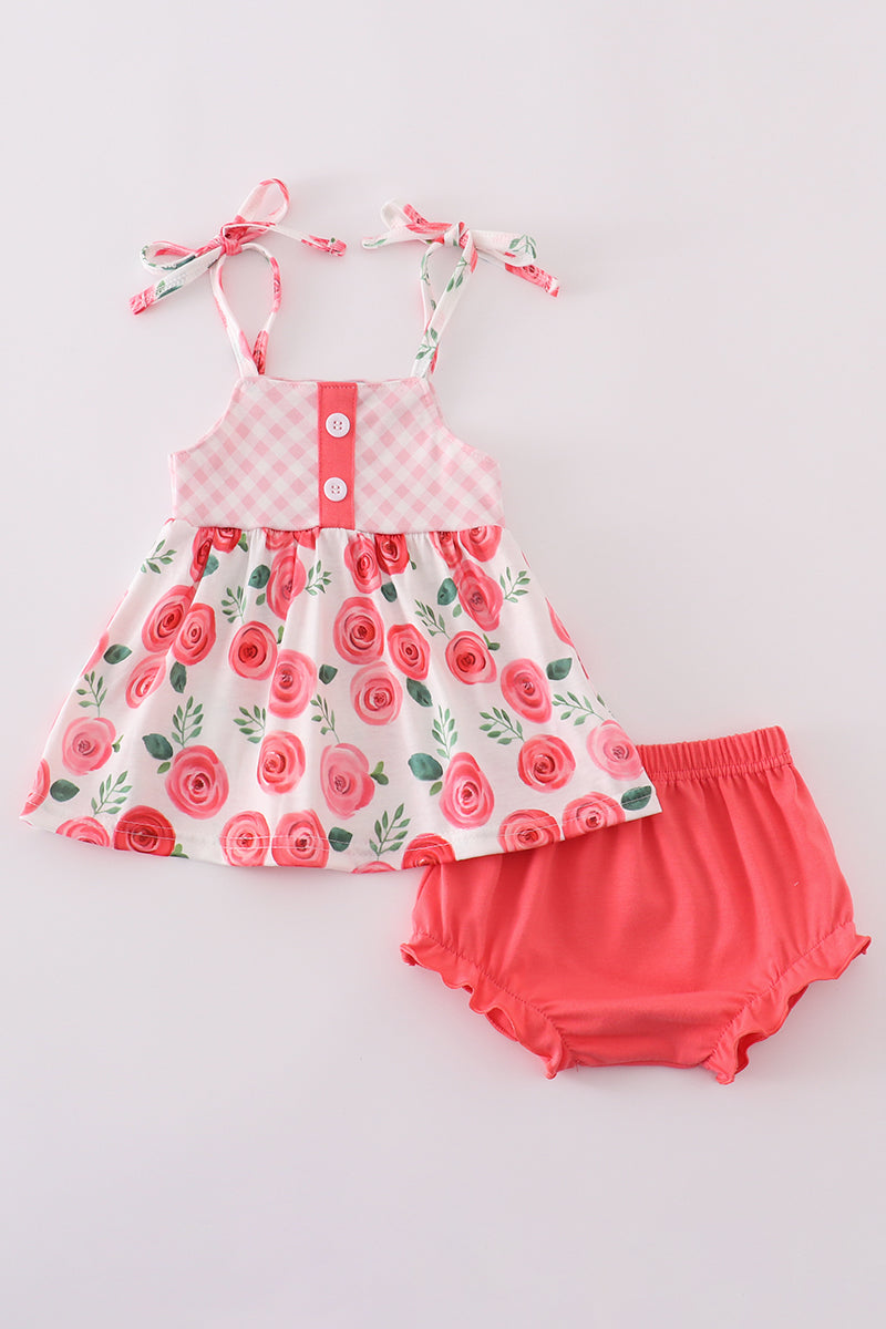 Pink floral print girl bloomer set