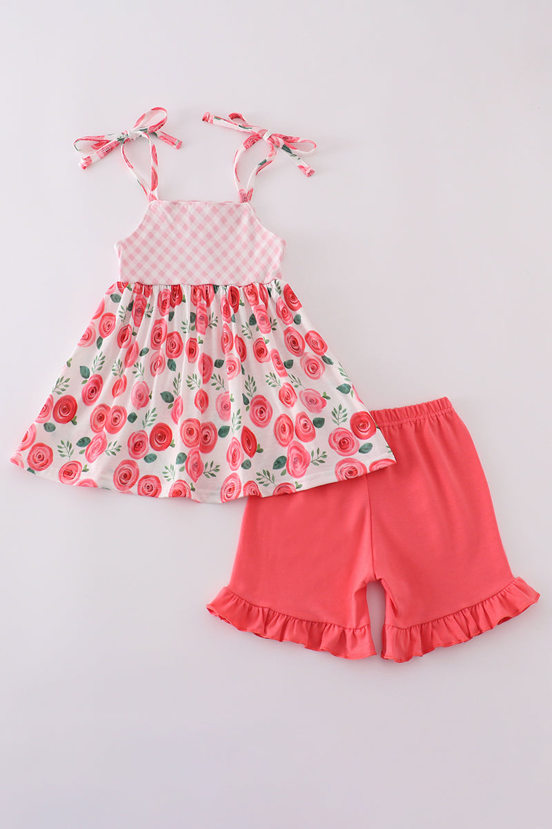 Pink floral print girl set